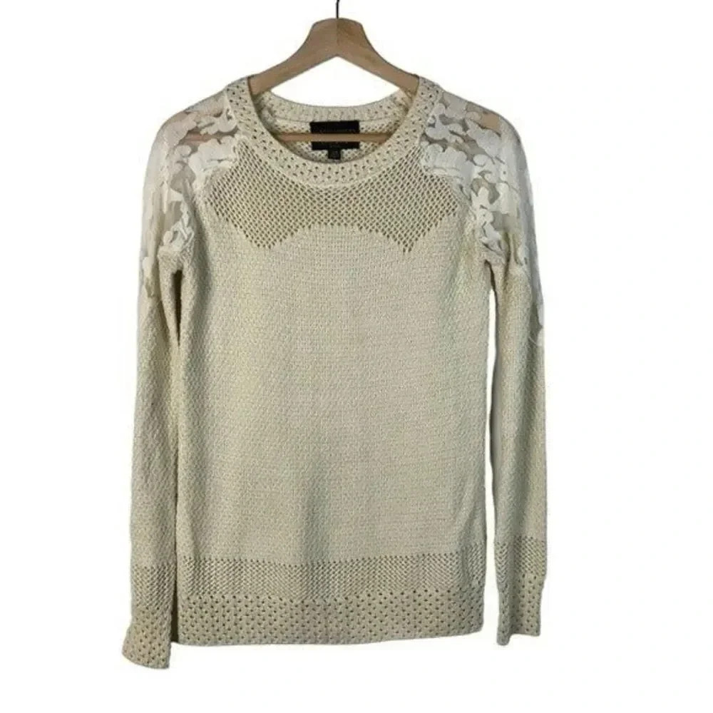 Absolutely Creative Worldwide Beige Knit Lace Shoulder Long Sleeve Sweater XS